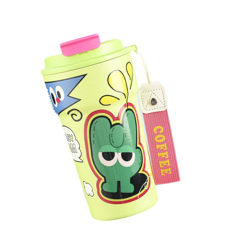 Graffiti Dual-Drink Insulated Thermos Cup 500ml – 316 Stainless Steel, Straw & Direct Drink, Fruity Green & Pink Purple