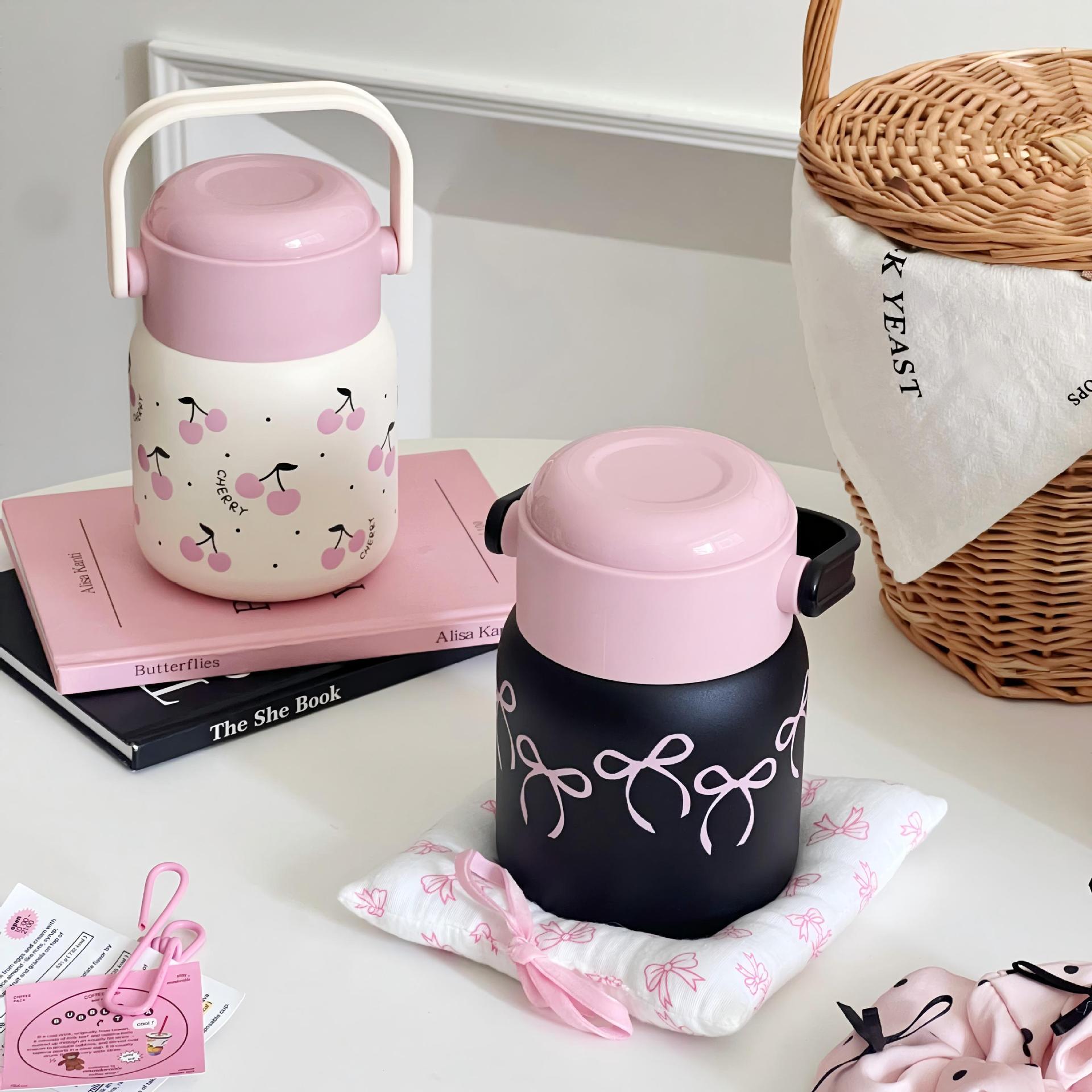 Kids Vacuum Insulated Lunch Box 660ml – 316 Stainless Steel, 12-24Hr Insulation, Cute Cherry & Butterfly Design
