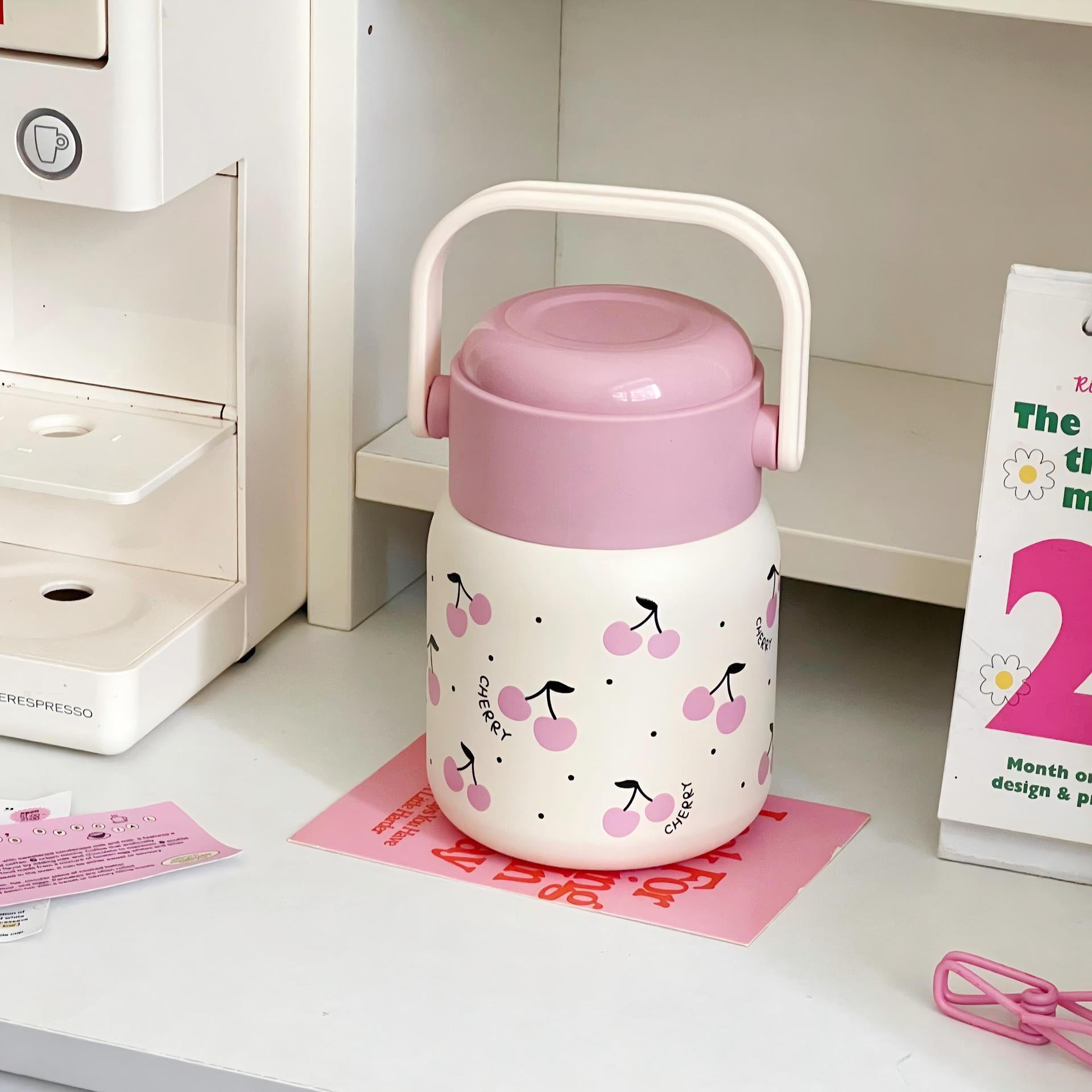 Kids Vacuum Insulated Lunch Box 660ml – 316 Stainless Steel, 12-24Hr Insulation, Cute Cherry & Butterfly Design