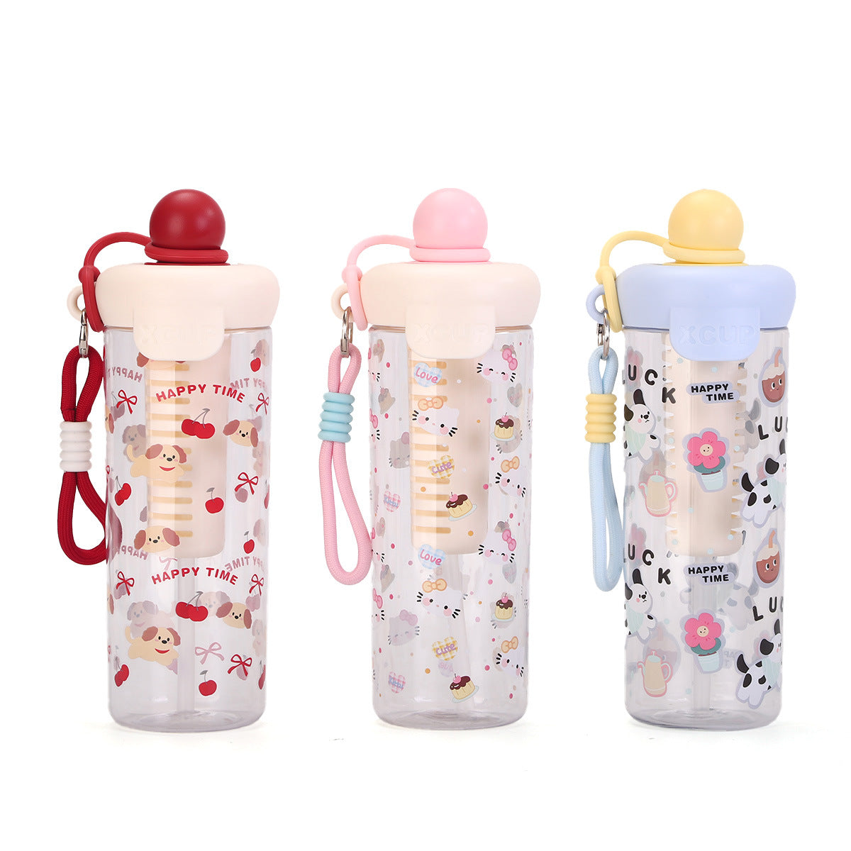 Kids Floating Ball Plastic Water Cup 600ml – BPA-Free PC, Large Capacity, Leak-Proof, Red Pink Yellow