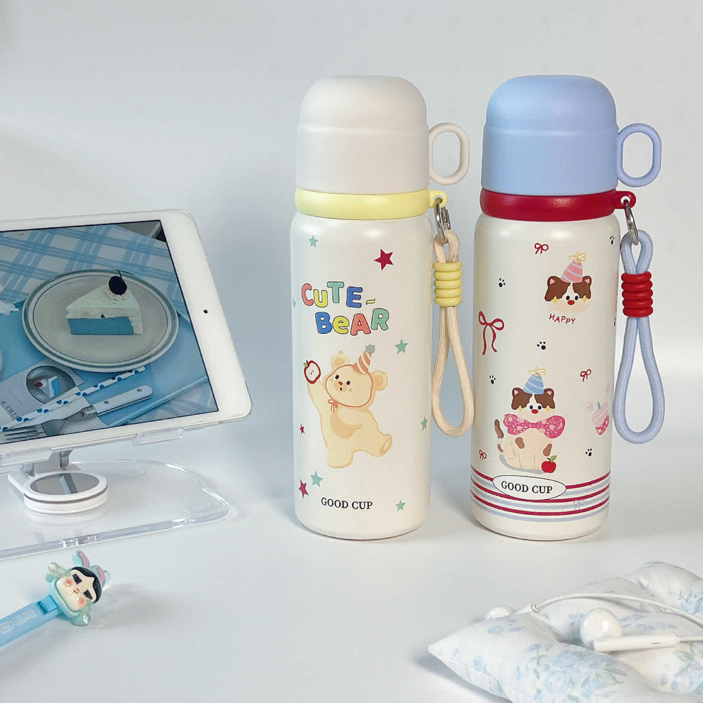 Kids Cute Animal Insulated Water Bottle 550ml – 316 Stainless Steel, Vacuum Thermos, 6-12Hr, Drop-Resistant