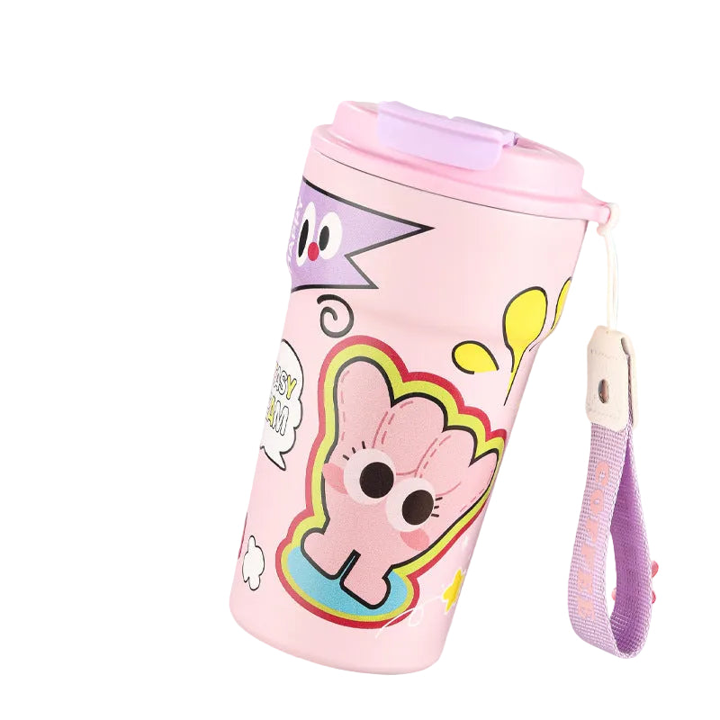 Graffiti Dual-Drink Insulated Thermos Cup 500ml – 316 Stainless Steel, Straw & Direct Drink, Fruity Green & Pink Purple