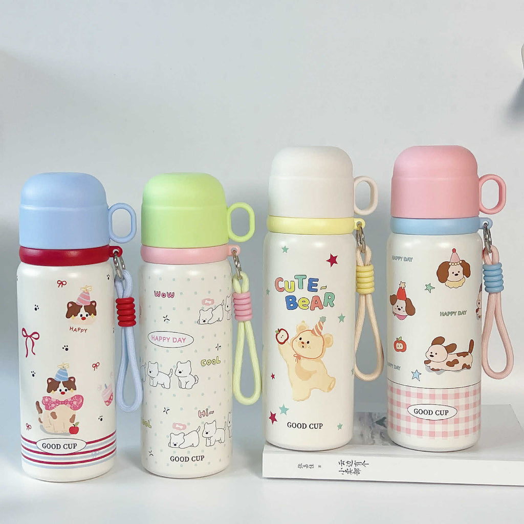 Kids Cute Animal Insulated Water Bottle 550ml – 316 Stainless Steel, Vacuum Thermos, 6-12Hr, Drop-Resistant