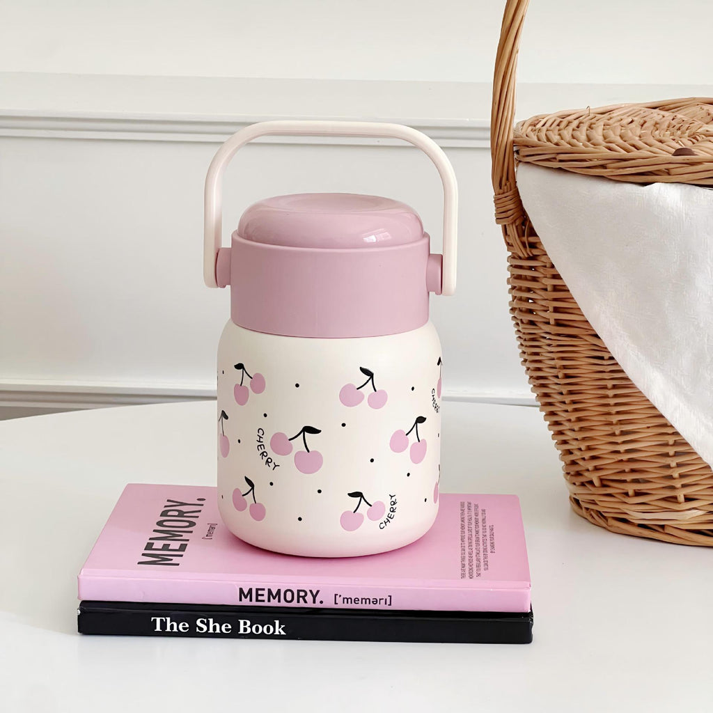 Kids Vacuum Insulated Lunch Box 660ml – 316 Stainless Steel, 12-24Hr Insulation, Cute Cherry & Butterfly Design