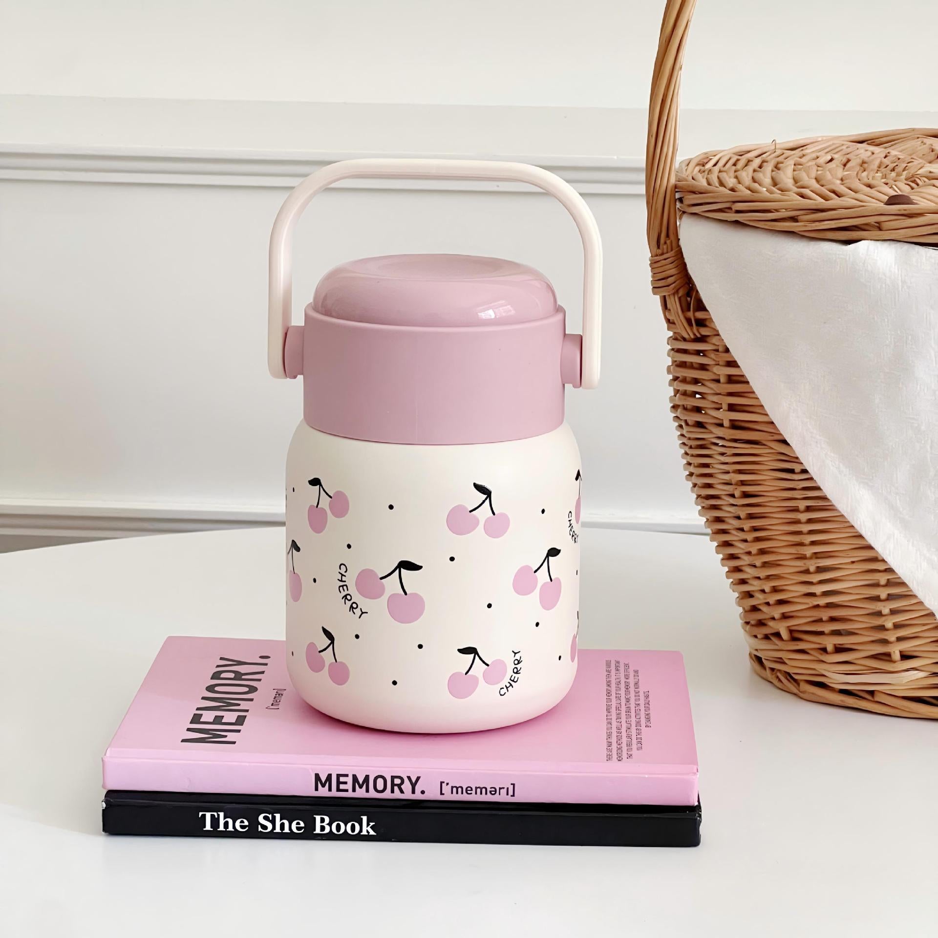Kids Vacuum Insulated Lunch Box 660ml – 316 Stainless Steel, 12-24Hr Insulation, Cute Cherry & Butterfly Design